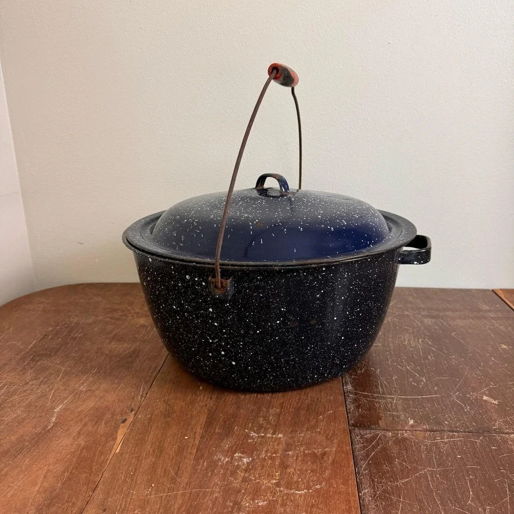 Vintage Graniteware Blue Speckled Cold Packer Water Canning‎ Pot & Lid